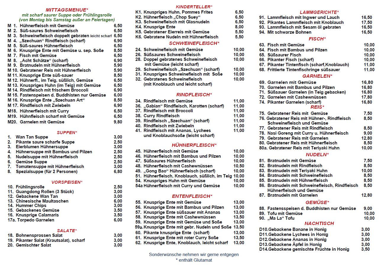China Restaurant - Speisekarte